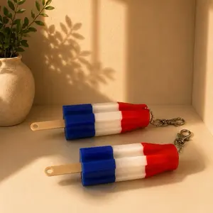 Popsicle Chapstick Holder Keychain - Red, White, and Blue Design with Keychain Attachment