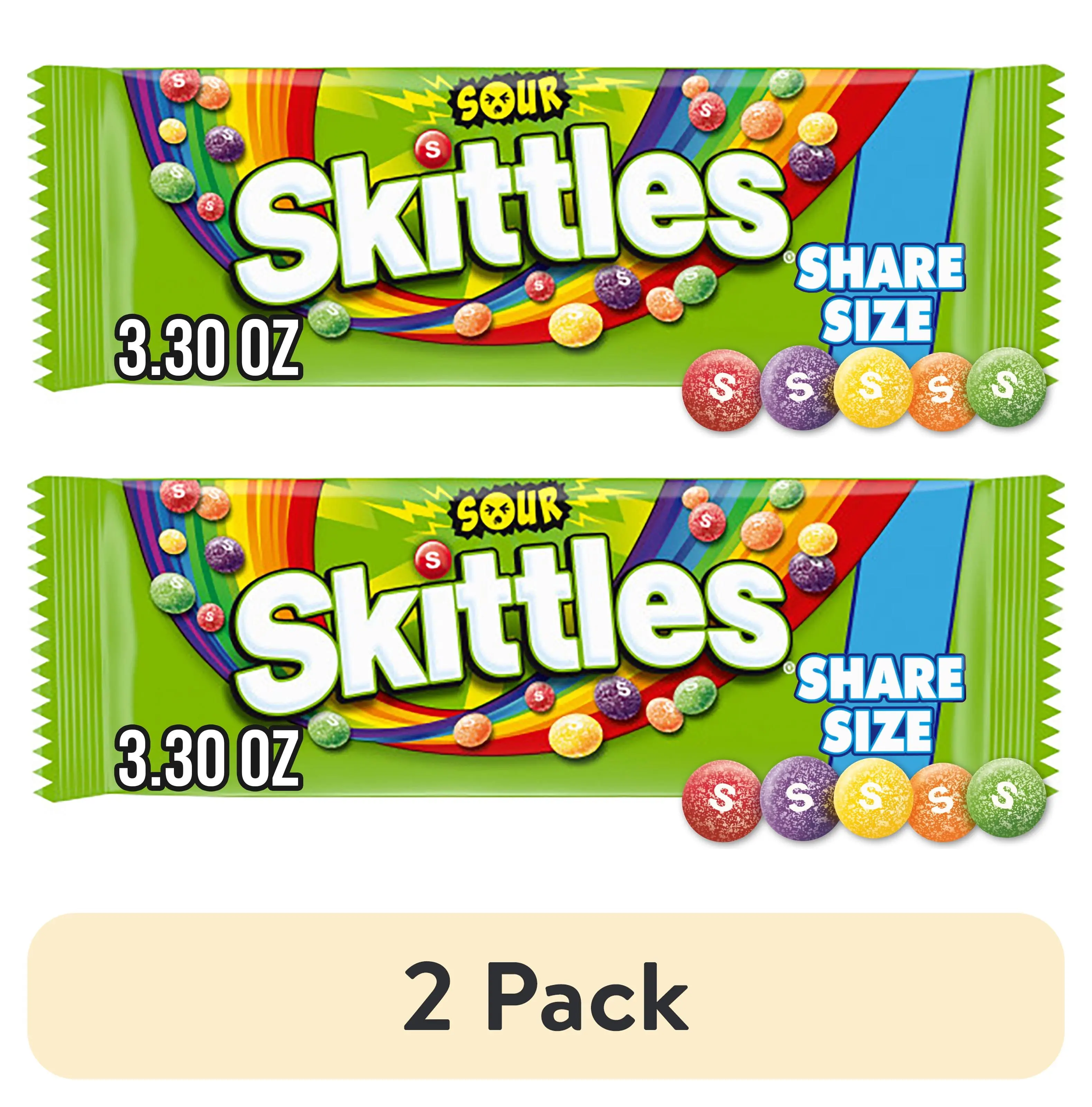 2-Pack SKITTLES Sour Fruit Chewy Candy, Share-Size 3.3 oz Bags, Snack, Sweet