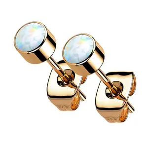 Rose Gold PVD White Opal Titanium Bezel Earrings