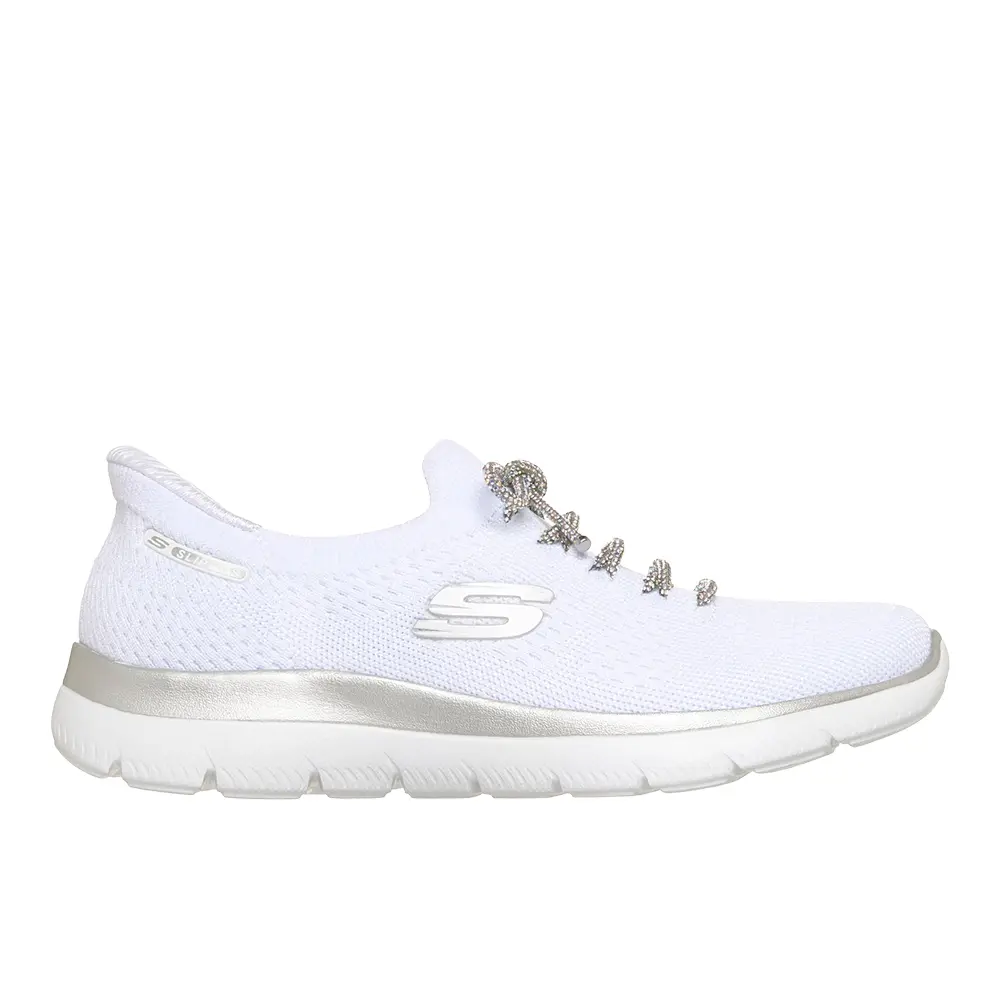 Skechers Womens Summits Crystal Dream Slip On Sneakers Shoes Casual - White