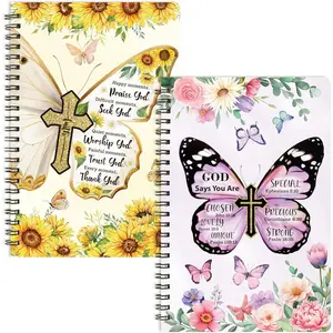 2Pack A5 Floral Cross Butterfly Religious Spiral Notebooks - God Says You Are  Verse Ruled Hardbound Journal Writing Hardcover Notebooks Christian Christmas  Sunday School Supplies