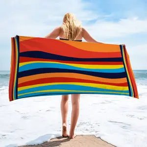 Oversized 71" x 35" Rainbow Wavy Striped Beach Towel – Soft Cotton Blend Towel for Beach Chair, Pool Lounge, Travel & Camping – Quick Dry, Sand Free & Lightweight for Adults & Kids