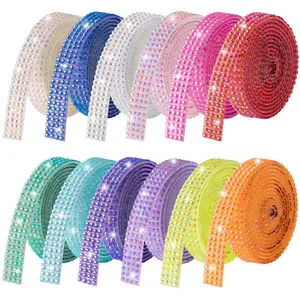 Self-Adhesive Rhinestone Ribbon Strips, 12-Roll Bedazzling Kit (12 yd Total) for DIY Crafting, Art Decoration