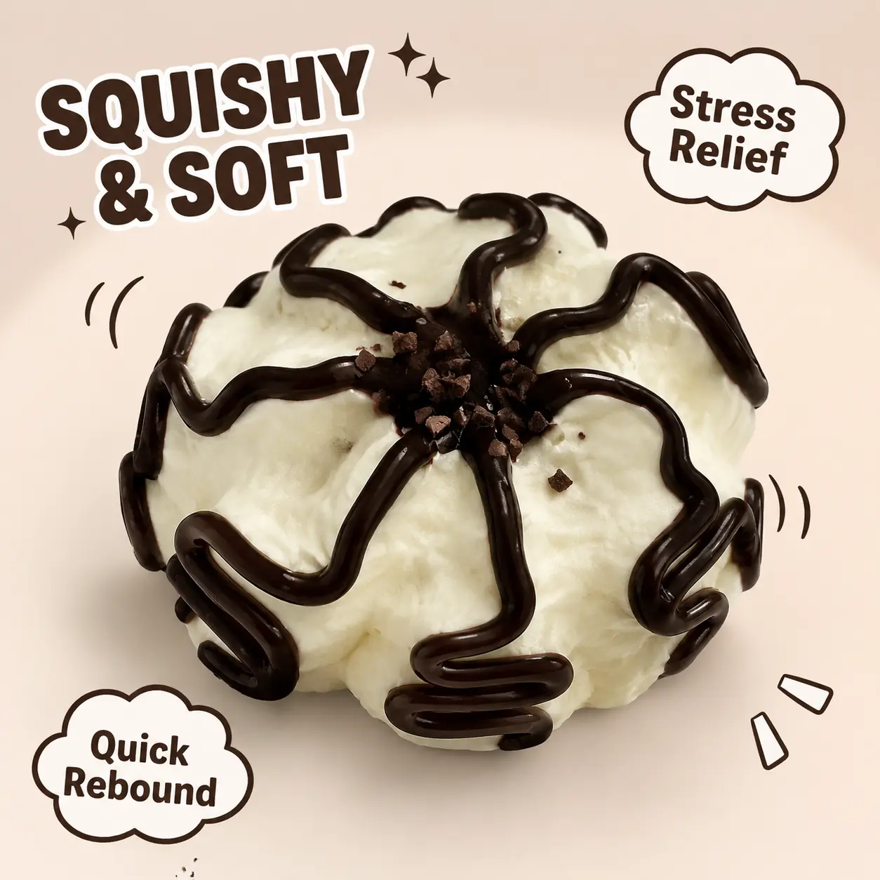 Chocolate Truffle Squishy Toy, Safe Silicone Stress Relief Squeeze Toy, Non-Toxic Slow Rising Fidget Toy for Anxiety, Kawaii Food Decompression Toy