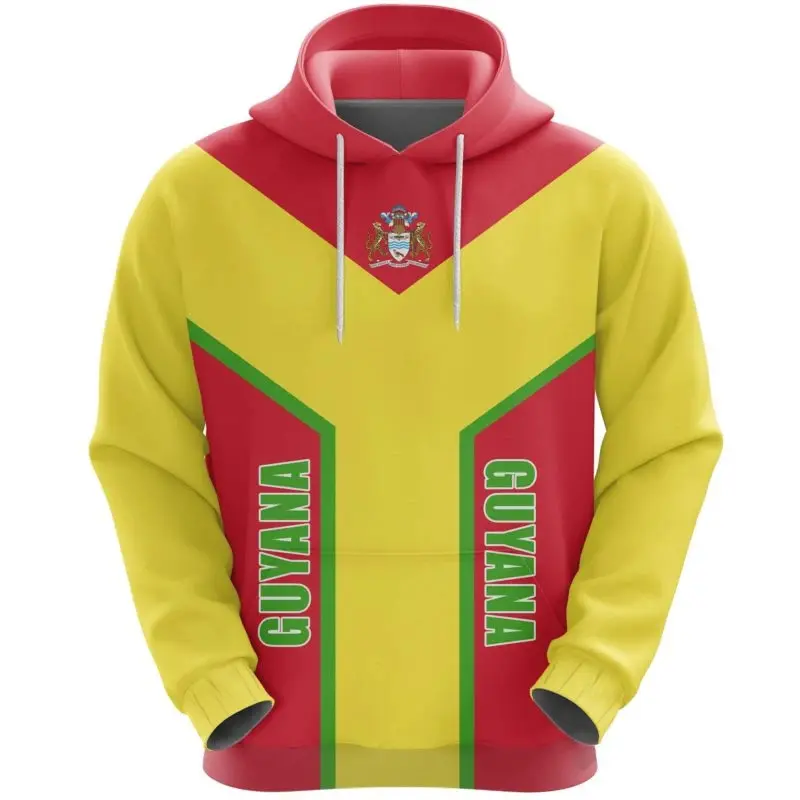 Men's Longsleeves Polyester Pullover Hoodie - South America Guyana Flag Tribal Retro 3D Print Casual Menswear Sweatshirt Top, Hoodie-Nxh52994
