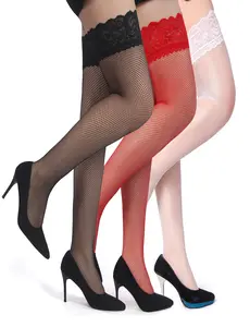 Women Plus Size Thigh High Stockings Silicone Stay Up Lingerie Lace Top Pantyhose Nylon Hosiery