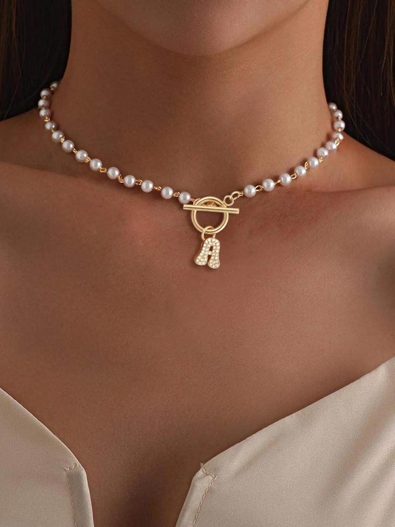 Letter A Pendant Necklace for Women, Elegant Faux Pearl Decor Beaded Necklace for Party, Daily Decor, Trendy All-match & Exquisite Jewelry for Birthday Gift, Dainty Fashion Jewelry