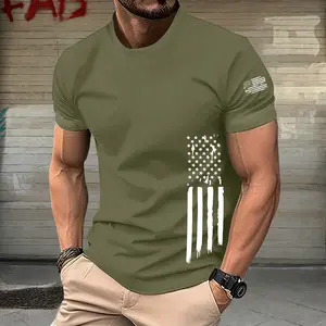 Men's fashionable casual short-sleeved T-shirt, made of slightly stretchy polyester fabric, regular fit, men's summer sportswear top with national flag print.