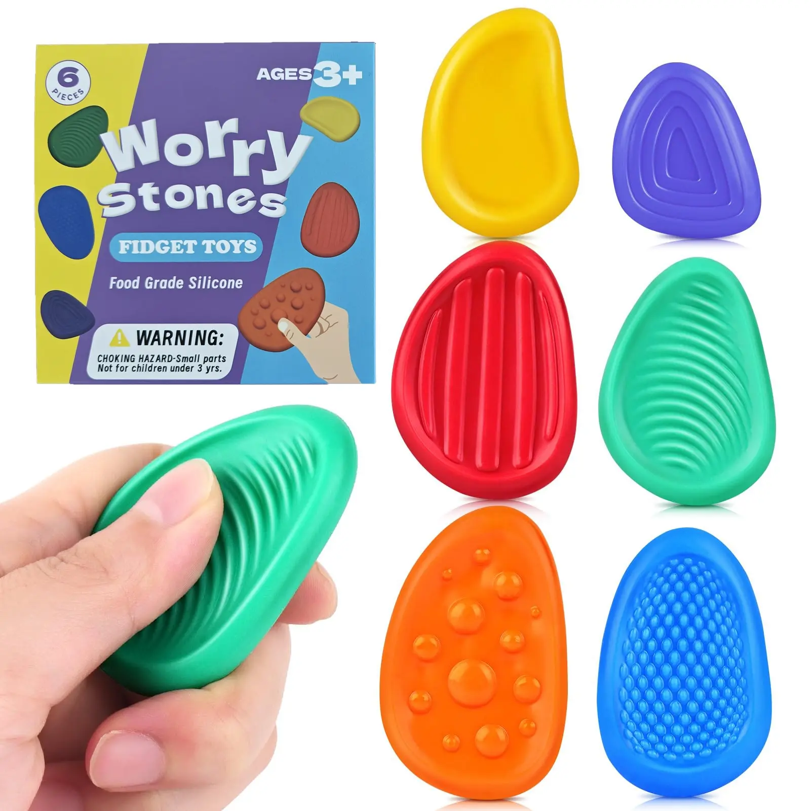 6 Piece Silicone Sensory Stone Set - Portable Fidget Tools - TikTok Shop