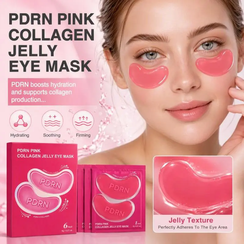 PDRN Pink Collagen Under Eye Patches, Jelly Essence Eye Masks Designed to Adhere, 15-Minute Hydrating, Soothing & Firming Eye Treatment