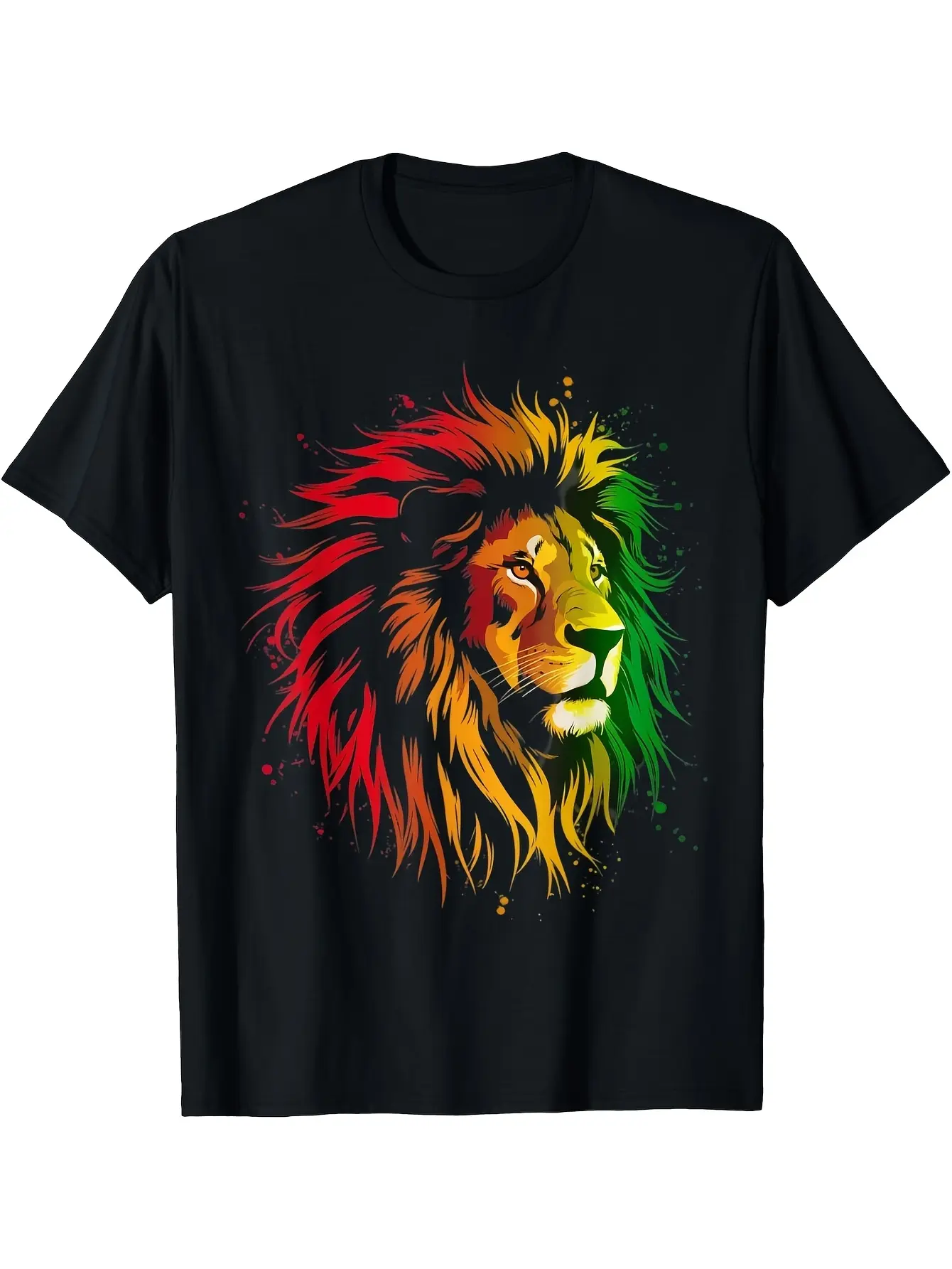 Reggae Music T-Shirt - Jamaican Rasta Flag Lion of unisex soft cotton short sleeve t shirt, vintage graphic casual tee for men women teens, perfect birthday holiday gift for camping travel gym daily street  wear