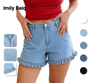 Imily Bela Womens Summer Ruffle Denim Shorts Cute High Waisted Cotton Short Jeans with Pockets