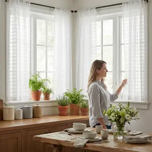 Curtain Club 4 Panels 34x63inch Plaid voile Sheer Curtains, Are Perfect For Decorating Your Living Room And Bedroom FT0006,Sheer,Woven,Rod,Pocket,Curtains