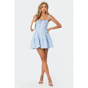 Basil Cupped Gingham Mini Dress
