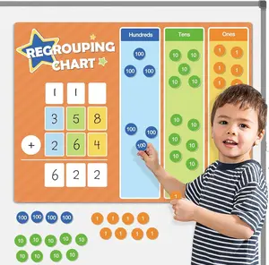 Regrouping Base Ten Place Value Manipulatives, Addition and Subtraction Math Manipulatives for 1st 2nd 3rd Grade Classroom  Haves! Kit with  Dry Erase Board and  Chips.