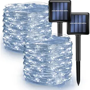 Dazzle Bright 2 Pack Solar String Lights Outdoor, Total 80FT 240LED Solar Powered Waterproof Fairy Lights 8 Modes, Copper Wire Lights for Christmas Patio Party Tree Yard Decoration (White)