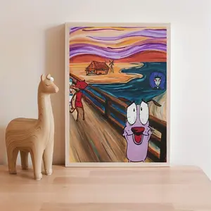 1 Piece 'Brave the Cowardly Dog' 'The Scream' Canvas Poster - Wooden Frame Wall Art Print, Vibrant Pop Art Style, Indoor/Outdoor Decoration, Suitable for Bedroom, Office, Living Room, Home and Dorm, Cowardly Dog Decoration, Bedroom Artwork, High-Quality P