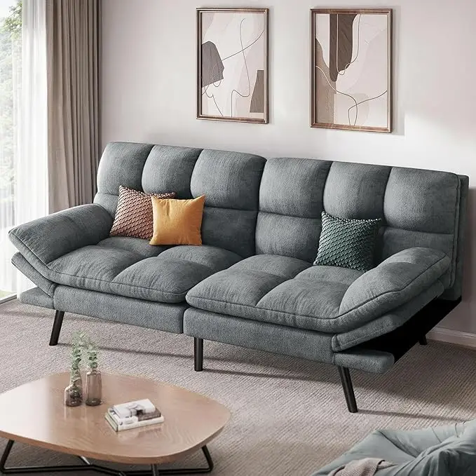 DWVO 70″ Convertible Futon Sofa Bed, Cat-Scratch-Proof Fabric Futon Couch with Adjustable Backrest and Armrest, Modern Loveseat Sleeper for Living Roo