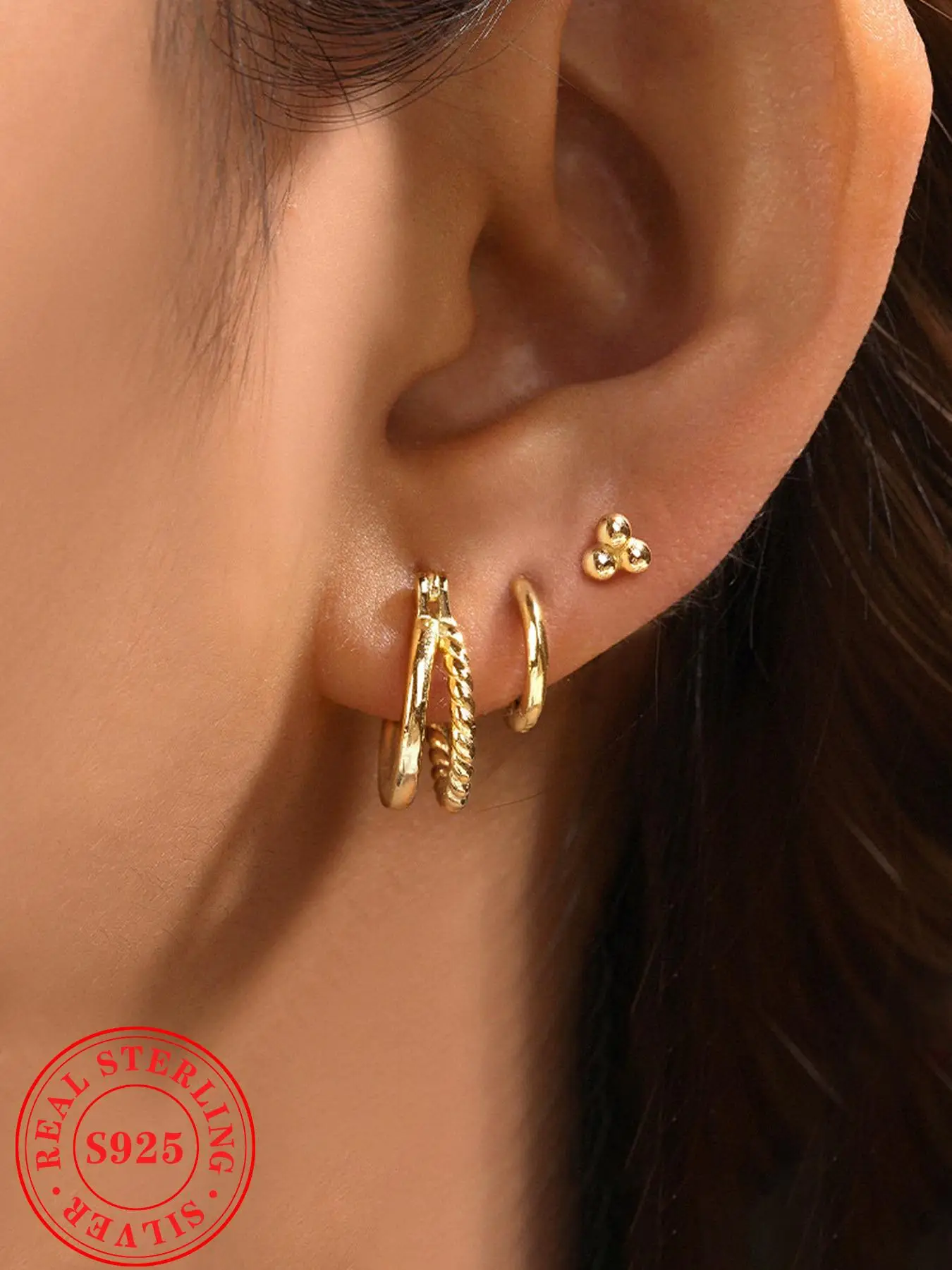 S925 Sterling Silver Minimalist Hoop & Stud Earrings, Elegant Earring Set for Women & Girls, Trendy All-match & Exquisite Jewelry for Gift