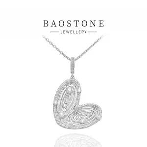 BAOSTONE Lab Created Artificial Gemstone 925 Silver Necklace-HEART-TO-HEART-#T226