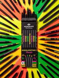 Musgrave Pencil Company Highlighting Pencils - 8 Count, Jumbo Core, No Bleed, No Stain, Eco-Friendly, Vibrant Colors Punch, Hyper, Nitro, Supernova