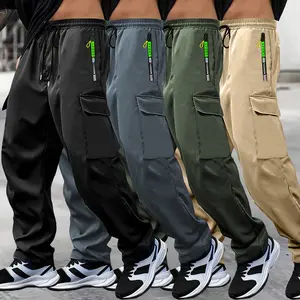 4pcs Men's Heavy-Duty Cargo Pants - Basic, Simple, Plain Menswear with Large Zipper Pocket, Belt, Breathable Straight-Leg Design, Black, Gray, Green, Blue Options for Outdoor, Casual Wear, Casual Minimalist Trousers