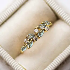 Green Cubic Zirconia Leaf  Women's Trendy Ring Daily Leisure Fashion Accessory  Valentine's Day/Wedding/Engagement/Anniversary Gift