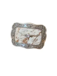 Square Hide & Longhorn Belt Buckle – Hair-On Hide Western Buckle