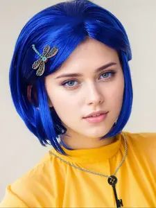 Women's Blue Wave Wig Headband with Bangs, Butterfly Hair Clip, Heat Resistant Synthetic Fiber, Perfect for Parties, Role Play, Festivals, Synthetic Hairpiece