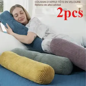 2pcs Living room bedroom decorative pillows Full Body Pillows Multifunctional Bolster Pillow Corduroy Cover Cylindrical Side Pillow
