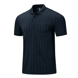 YSENTO Men's Solid Jacquard Short Sleeve Polo Shirt With Pocket Wrinkle-Resistant Business Casual Collared Shirt Regular Fit For Men's Top,Summer,Fashion Daily Wear