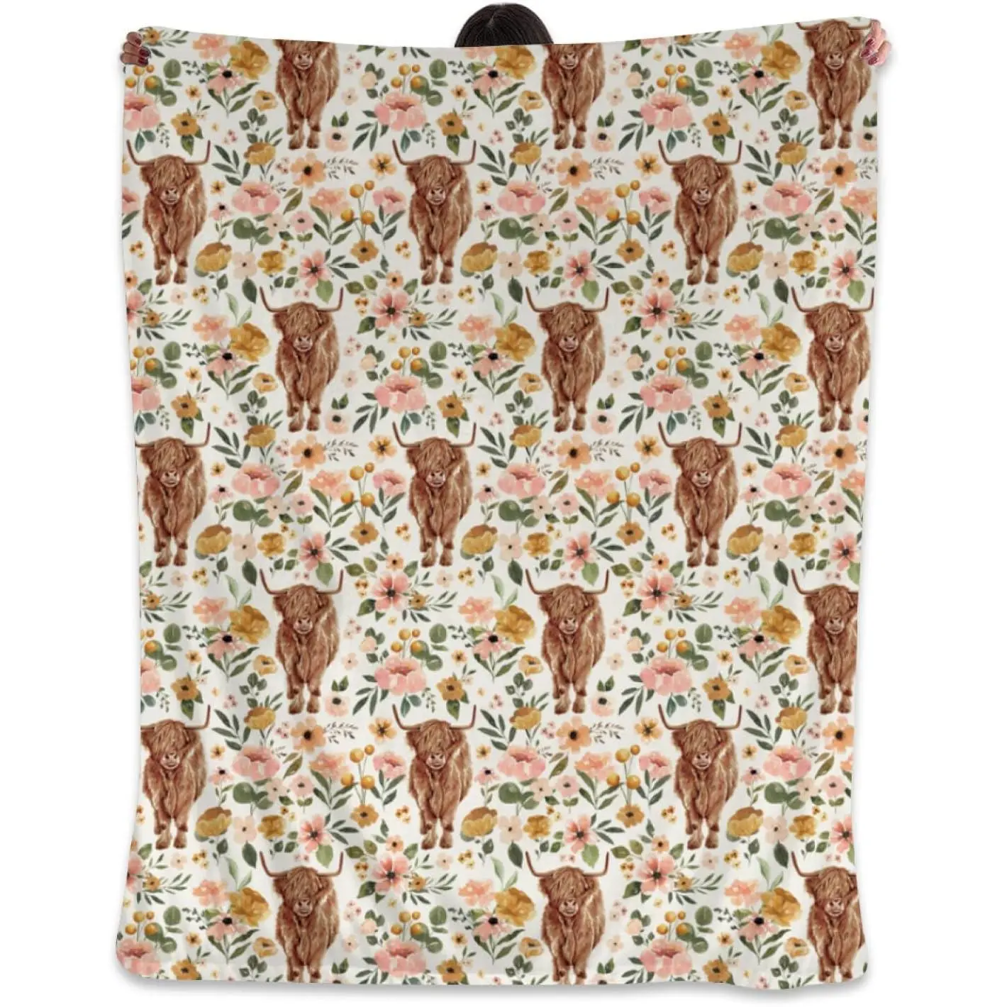 Highland Cow Baby Blanket for Girls, Cute Highland Cow Baby Stuff Nursery Decor Gifts, Floral Warm Soft Flannel Receiving Blankets Girl 40"x30"