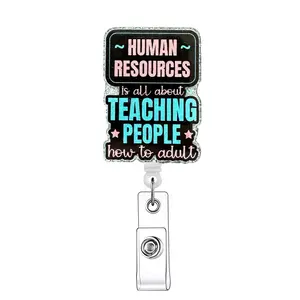Letter Pattern Retractable Badge Reel, 1/20pcs Acrylic ID Holder with Clip for Nurses, Doctors, Students & Office Staff, Human Resources Gifts