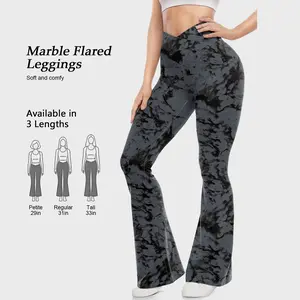 UEU Womens Wide Leg Crossover High Waisted  Yoga Pants Marble Flared Leggings 29''/31''/33''