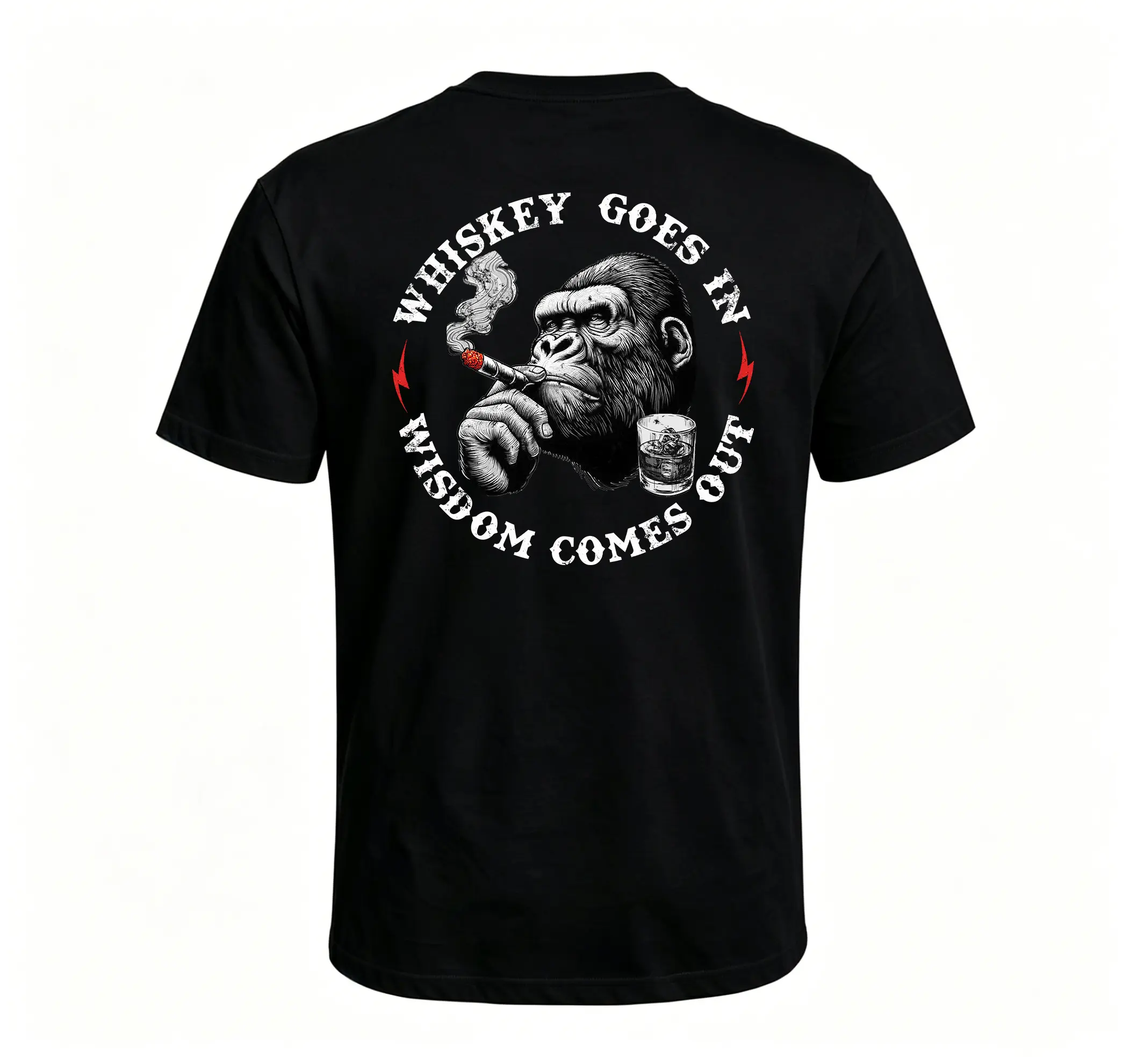 Monkeysober Pure Cotton Men's Suitable For All Seasons Whiskey Goes In Wisdom Comes Out Funny Liquor Monkey T-shirt
