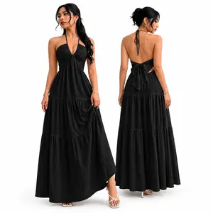Women’s Halter A-Line Maxi Dress, Sleeveless Loose Fit Summer Dress for Vacation Beach Party