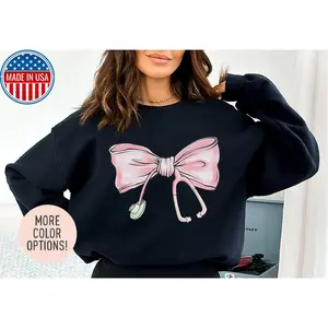 Coquette Nurse Stethoscope Crewneck Sweatshirt, Nurse Pink Bow Sweater, Nurse Life Sweater, Gift for Nurses, Nurse Appreciation Sweatshirt