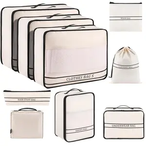 9 Set packingcubes, Travel Packing cubes for Travel Accessories Space Saving Travel Bags for Carry On, Lightweight Mesh Zipper, Cream