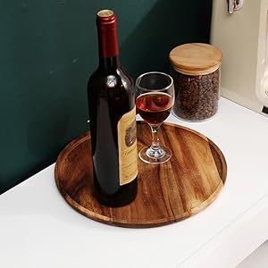 15PCS Round Wood Tray, Acacia Wooden Decorative Serving Tray for Coffee Table and Home Decor, Wooden Appetizer Charcuterie Board for Kitchen Countertop， Candle Holder Tray Home Decor，Wooden Appetizer Charcuterie Board for Kitchen