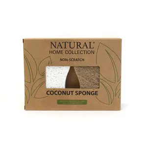 Beille Non Scratch Coconut Plant Based Dish Sponge Kitchen Essentials Cleaning Supplies Eco Friendly Leaf & Rectangular Shapes 2 Pack Plastic Traditional