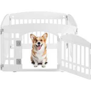 Dog Playpen, 24" Exercise 4-Panel Pet Playpen with Door, Safe and Secure, Folding and Portable Puppy Playpen for Puppies and Small Dogs, White