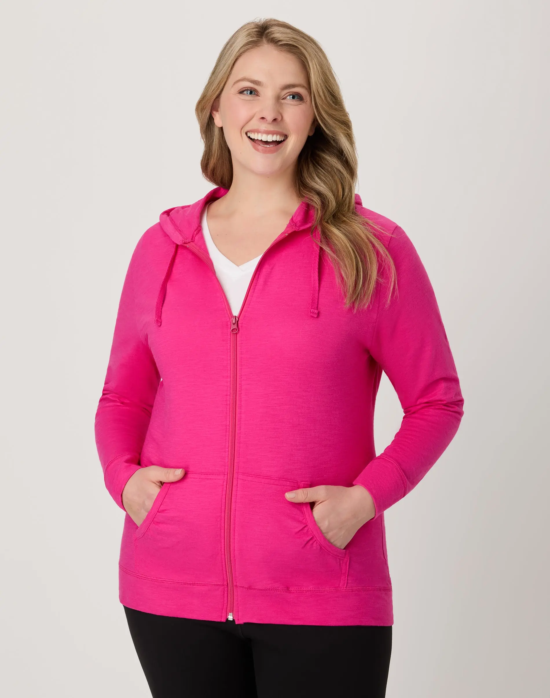 Hanes Women's Slub Jersey Full Zip Hoodie Intimates Comfortable Fit Soft Stretch Fabric Breathable O9249
