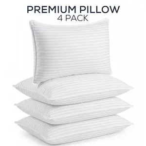Utopia Bedding Hotel-Quality Bed Pillows for Sleeping - Set of 4, Soft Contoured Design, White Striped, Queen Size, Comfort for Back, Stomach, or Side Sleepers