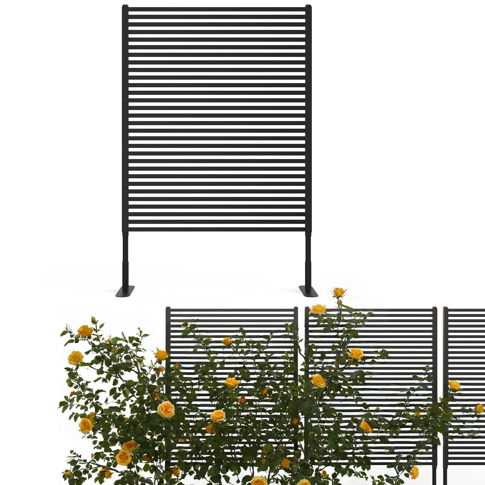 GARVEE Outdoor Metal Privacy Screen, 47"X71" Freestanding Rustproof Decorative Fence Panel, Heavy-Duty Brown Iron Patio Yard Garden Divider, Weather-Resistant, Modern Airy Design with Plant Trellis