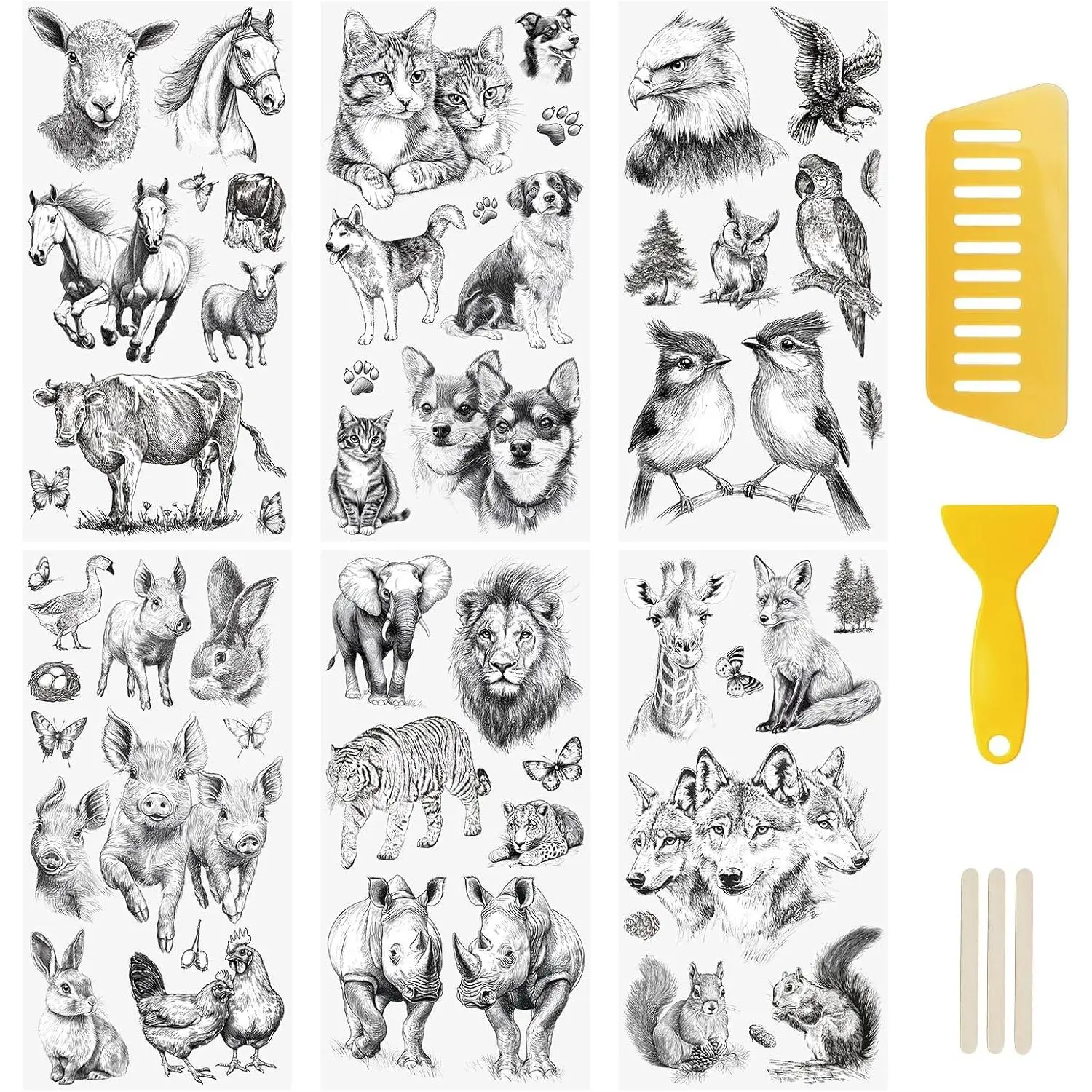 6 Sheets Rub On Transfer Sticker, Black Theme Flower Sticker Waterproof Furniture Stickers Decal for DIY Scrapbooking Photo Albums Furniture, 15 * 30cm