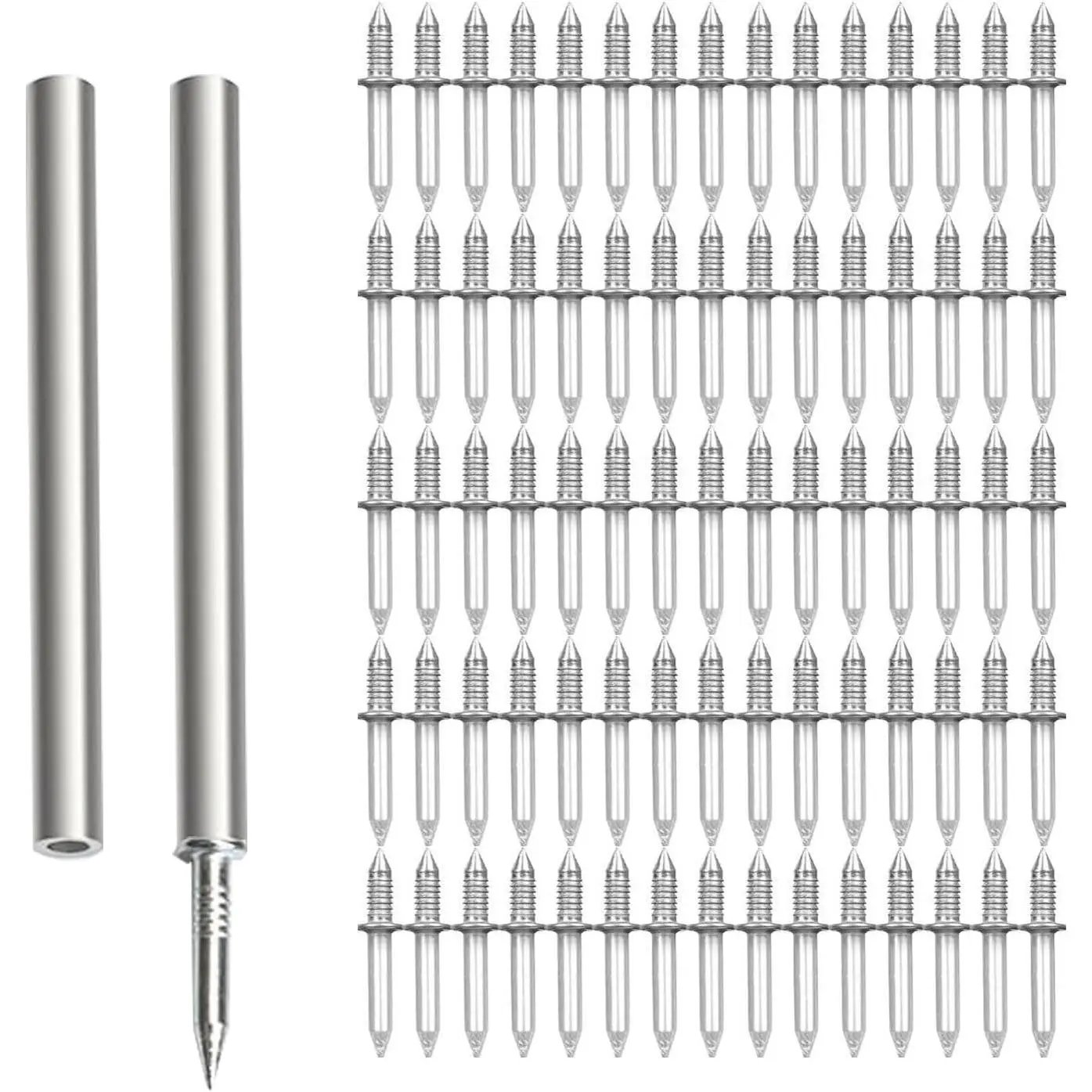 200-Count Carbon Steel Hardware Nails, Double-Skirting Thread Seamless Double-Headed High-Strength Wall Fixings, Bonus 2-Count Sleeve Tools for DIY Users, Non-Marking Invisible Fasteners for Baseboards