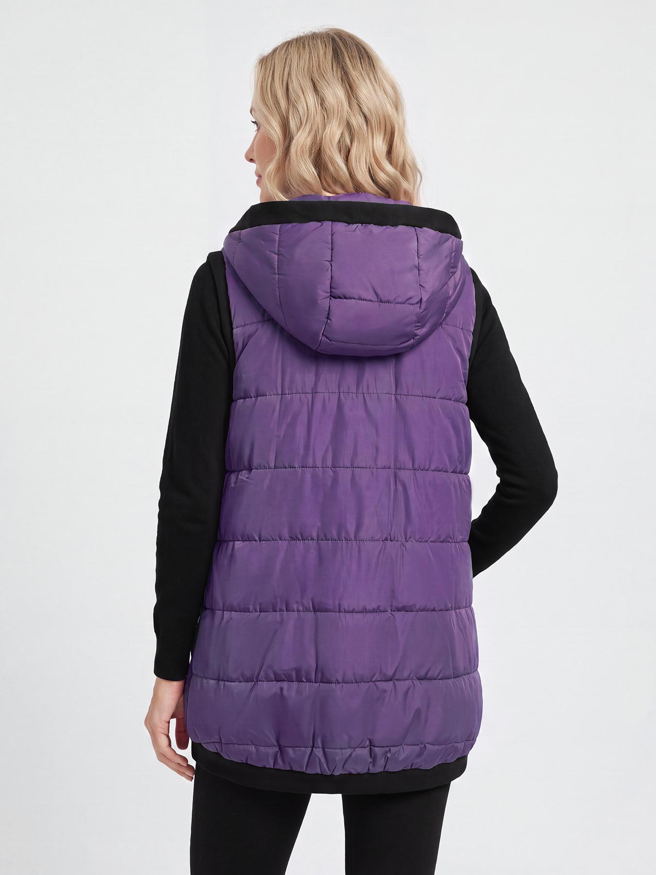 Aswulk Women Hooded Quilted Padded Vest, Thick Zip Up Sleeveless Jacket With Big Pockets, Front Short Back Long Casual Layering Gilet
