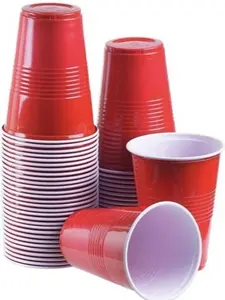 100pcs Disposable 18 oz Red Cups BPA Free Heavy-Duty Plastic Cold Drinking Container Lightweight