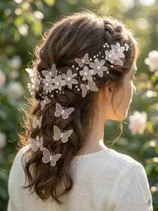 Elegant Butterfly & Flower Pearl Hair Vine Set, Wedding Prom Party Headpiece, Women's Stylish Accessory, Bridal Bridesmaid Hairstyle