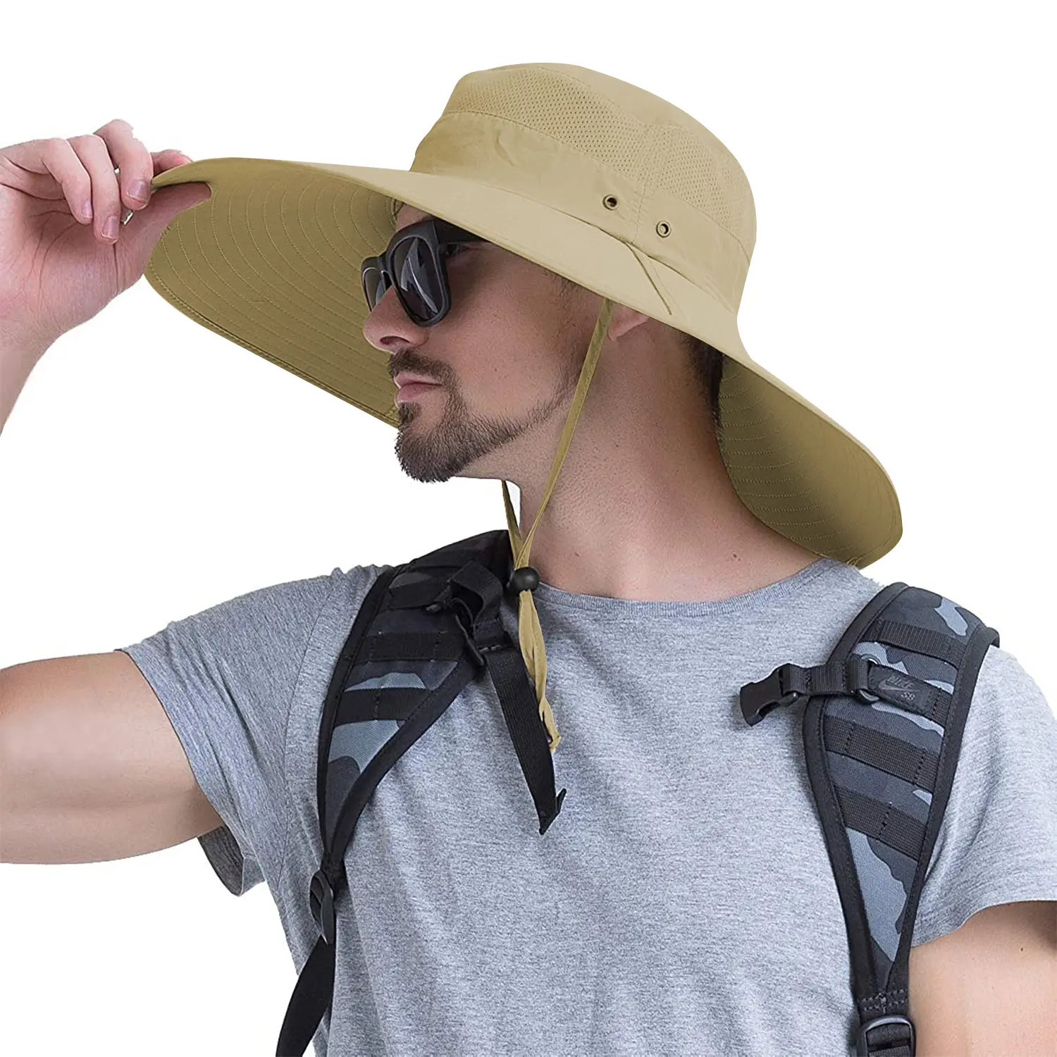 Wide Brim Sun Hat for Men Women, UV Protection Fishing Hat, Foldable design，Breathable Mesh Boonie Hat with Chin Strap, Adjustable Waterproof Bucket Hat for Hiking Camping Gardening Beach, Large Brim Sun Protection Hat for Outdoor Activities summer sport